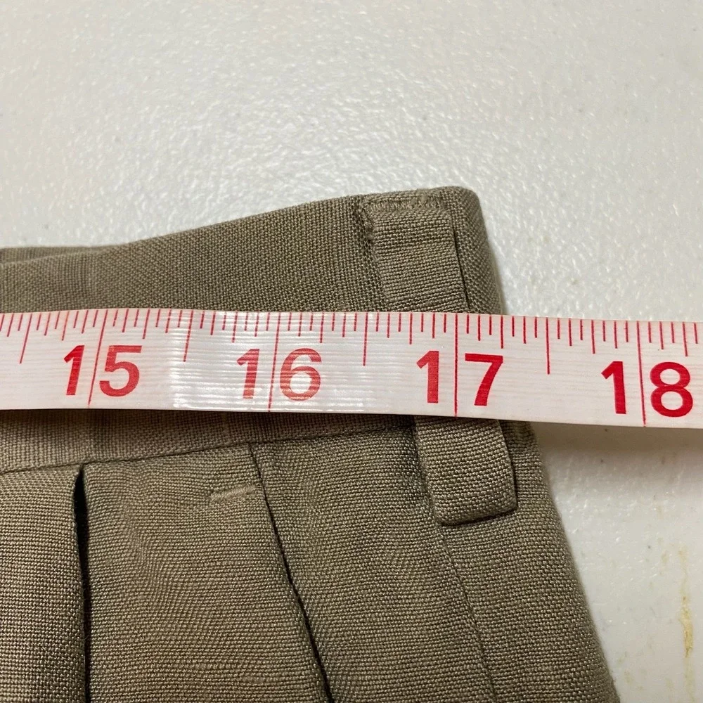 Vtg Perry Ellis Trousers Mens 34x25 Linen Blend Pleated Cuffed Khaki Coastal